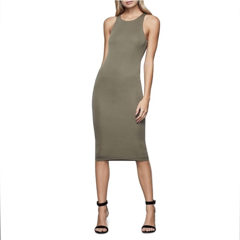 Good American Women’s The Body Sculpted Green Double Lined Sleeveless Midi Dress